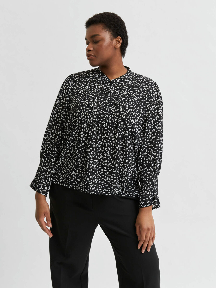 Selected CURVE - GERECYCLED POLYESTER PRINT TOP, Black, highres - 16079302_Black_848754_003.jpg