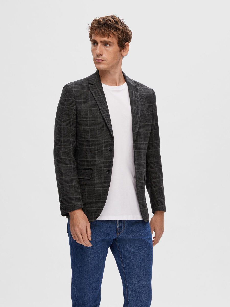 Selected CHECKED SINGLE-BREASTED BLAZER, Grey, highres - 16090366_Grey_1043109_003.jpg