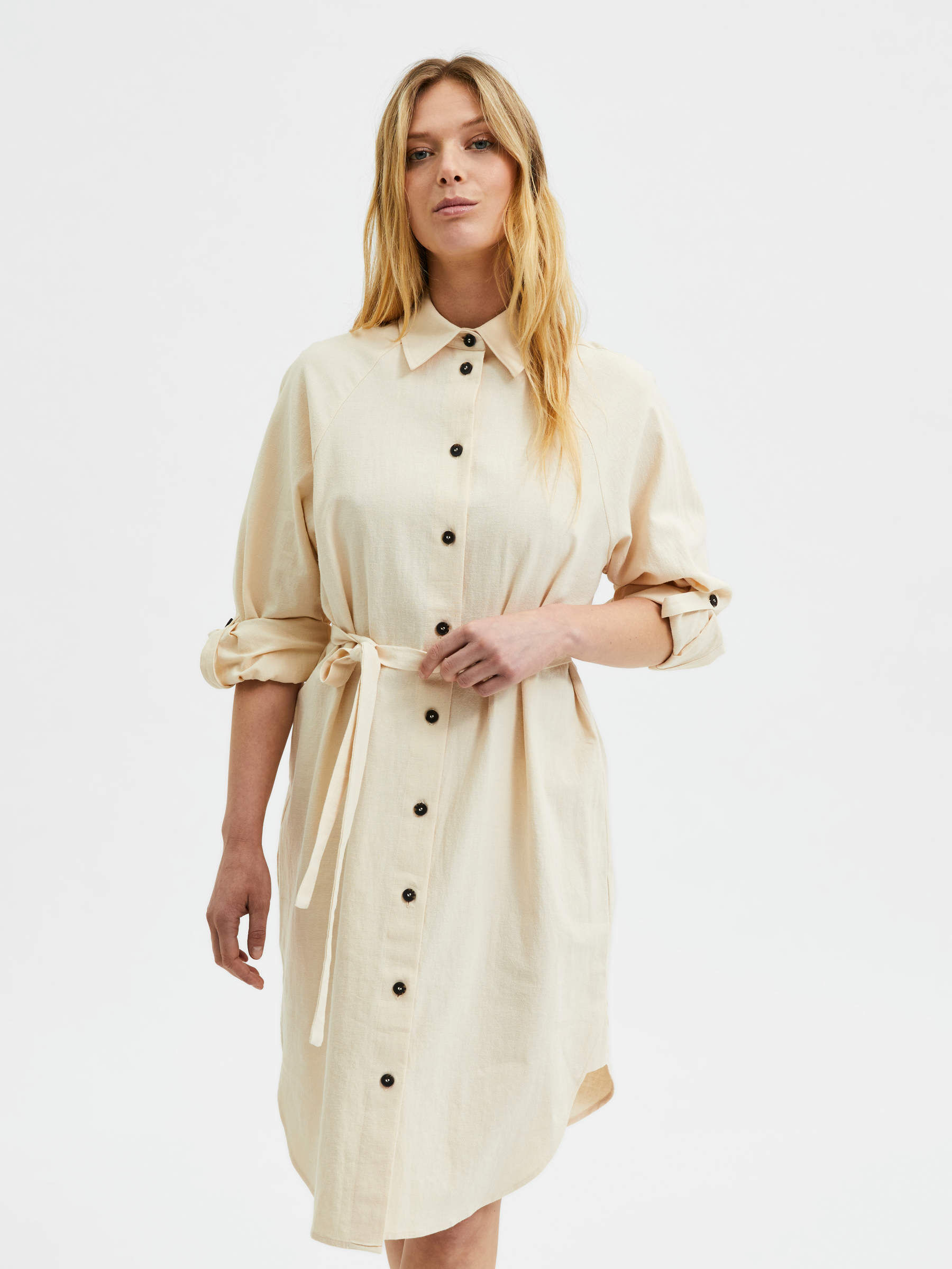 LINEN SHIRT DRESS (Beige) | Selected®