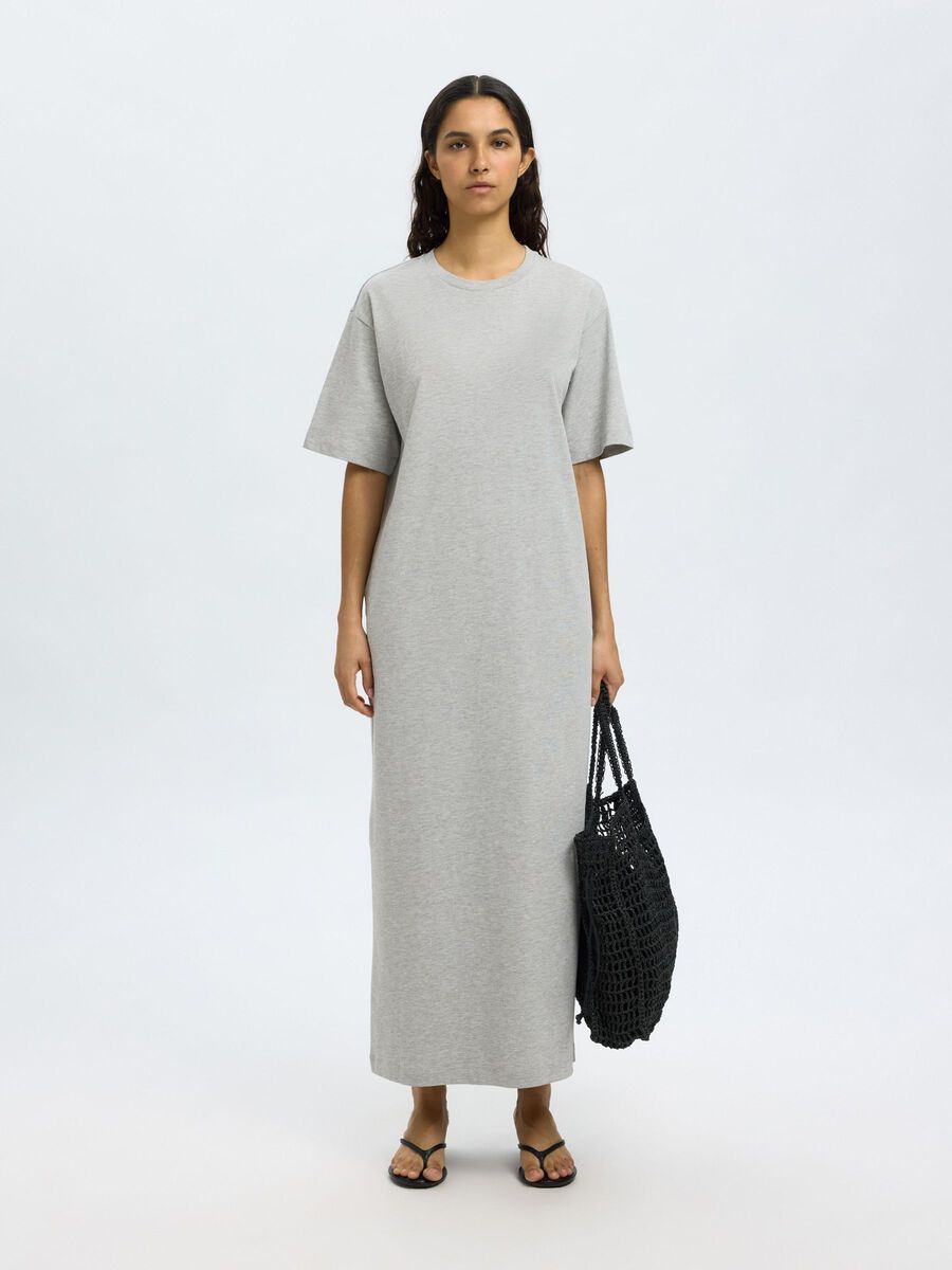 Selected MAXI KLEID MIT KURZEN ÄRMELN, Light Grey Melange, highres - 16096501_LightGreyMelange_003.jpg