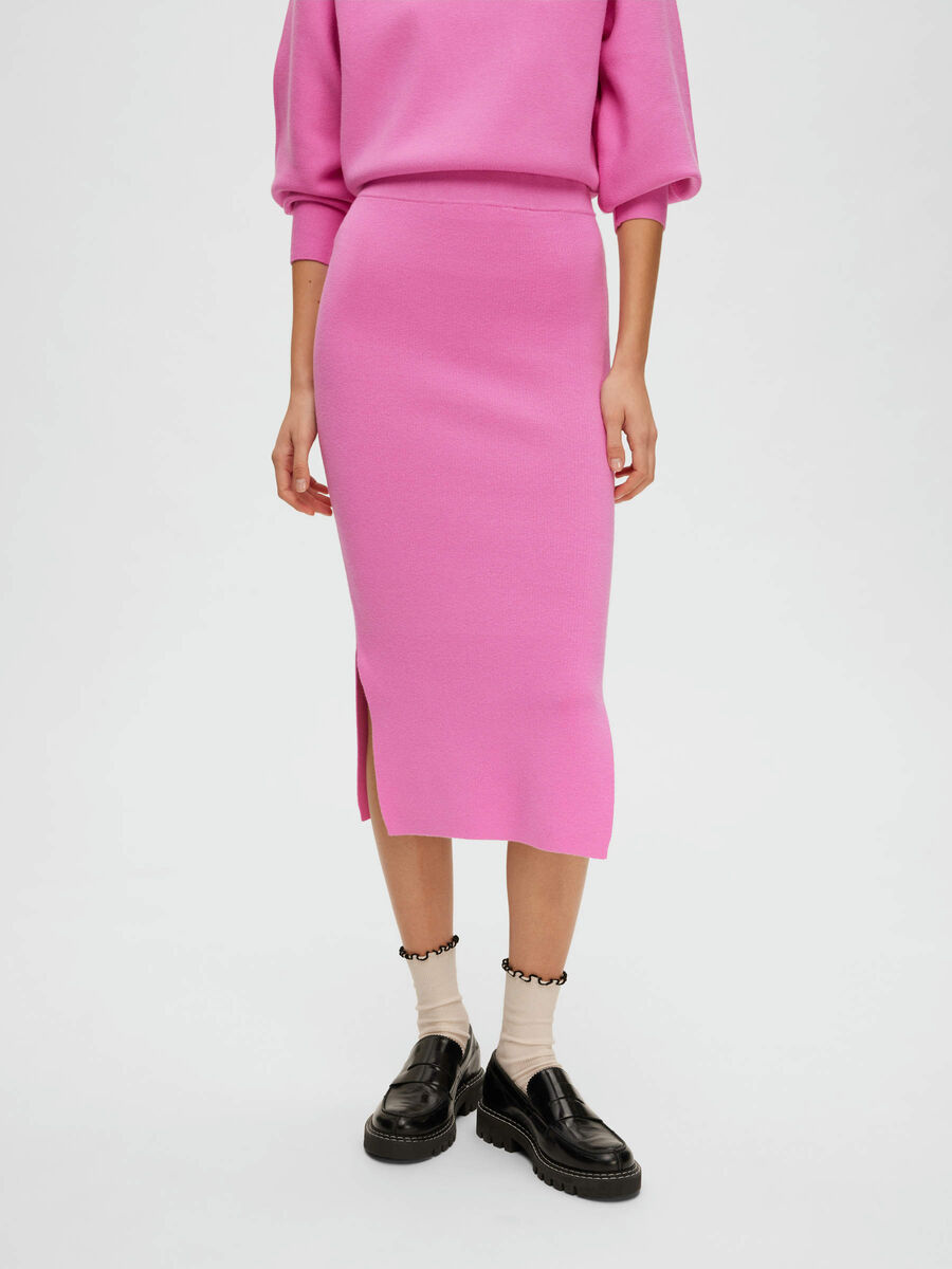 Selected KNITTED MIDI SKIRT, Cyclamen, highres - 16088341_Cyclamen_003.jpg