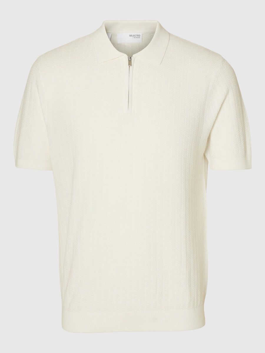 Selected ZIP UP POLO SHIRT, Egret, highres - 16096388_Egret_001.jpg