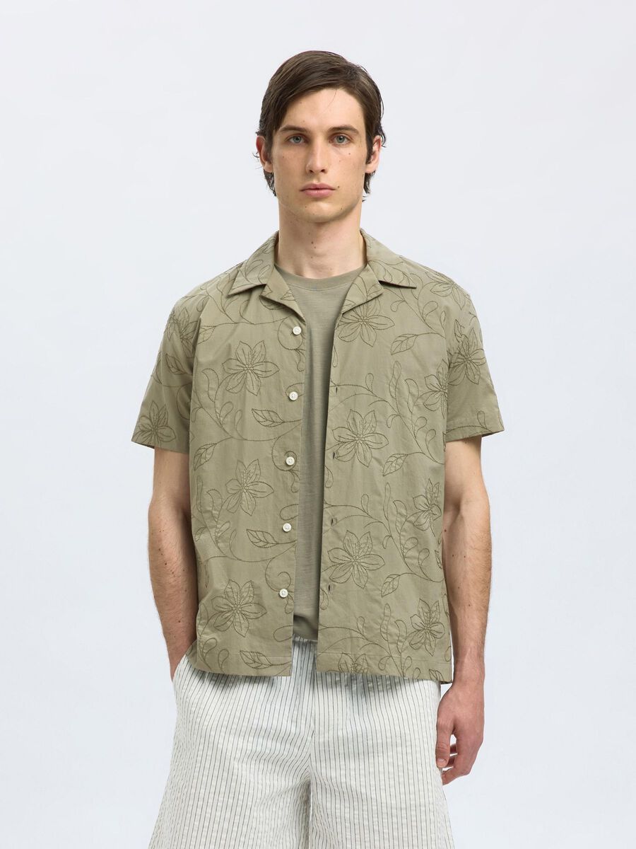 Selected 100% COTTON SHORT SLEEVED SHIRT, Vetiver, highres - 16097686_Vetiver_1183912_003.jpg