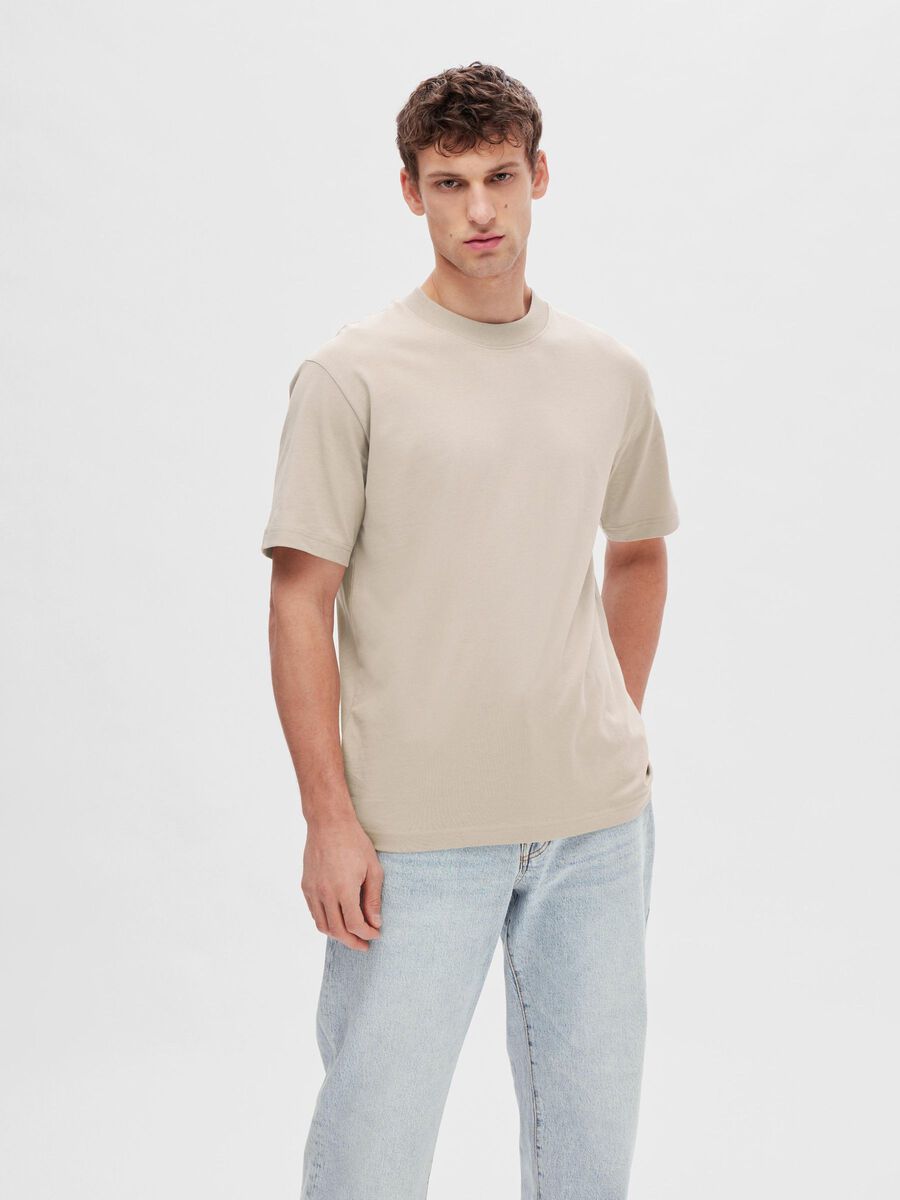 Selected SHORT-SLEEVED RELAXED FIT T-SHIRT, Pure Cashmere, highres - 16077385_PureCashmere_003.jpg
