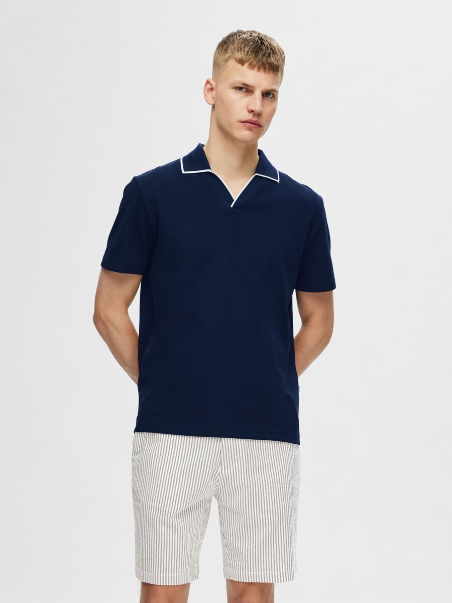 Selected KURZÄRMELIGES WAFFELSTRUKTUR POLO SHIRT, Sky Captain, highres - 16093710_SkyCaptain_003.jpg