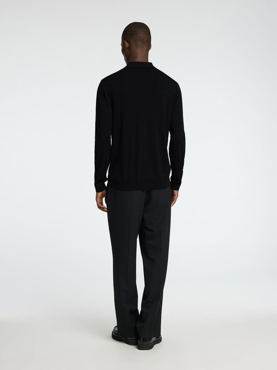 Selected 100% MERINO WOOL KNITTED POLO SHIRT, Black, highres - 16097823_Black_004.jpg