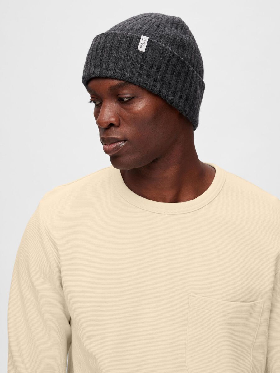 Selected MERINO WOOL BEANIE, Dark Grey Melange, highres - 16064168_DarkGreyMelange_004.jpg