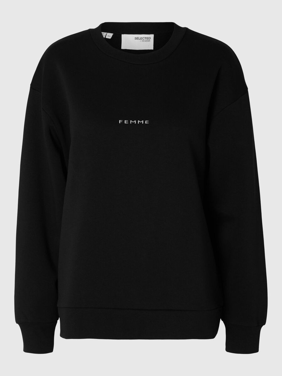 Selected LOGO-BRODERET SWEATSHIRT, Black, highres - 16093429_Black_001.jpg