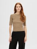 Selected SHORT-SLEEVED KNITTED TOP, Greige, highres - 16088431_Greige_003.jpg