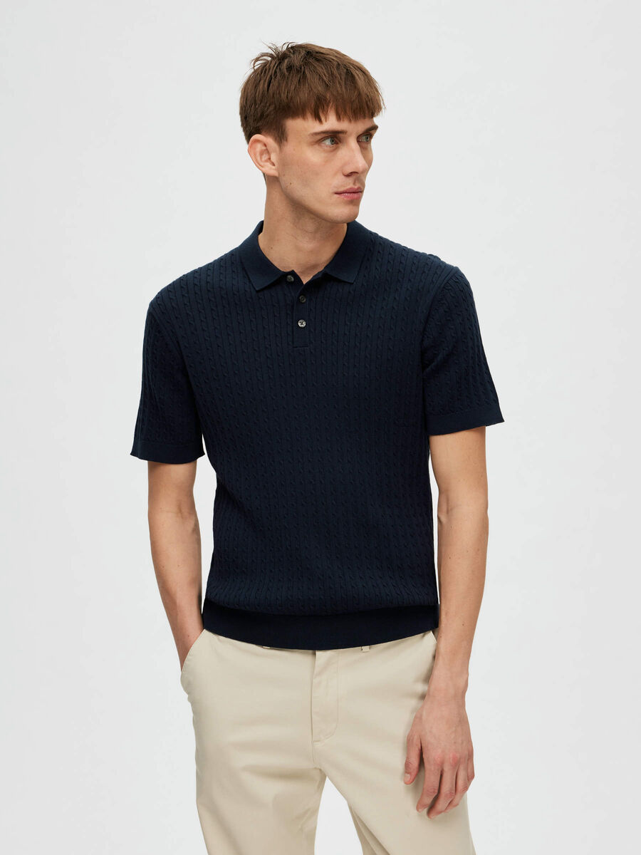 Selected KNITTED POLO SHIRT, Sky Captain, highres - 16088616_SkyCaptain_003.jpg