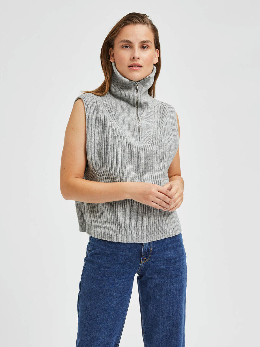 Selected PETITE KNITTED VEST, Light Grey Melange, highres - 16083003_LightGreyMelange_003.jpg