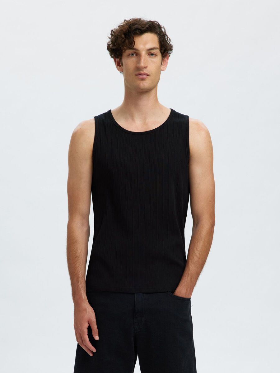 Selected RIBBET BOMULL TANKTOP, Black, highres - 16097660_Black_003.jpg