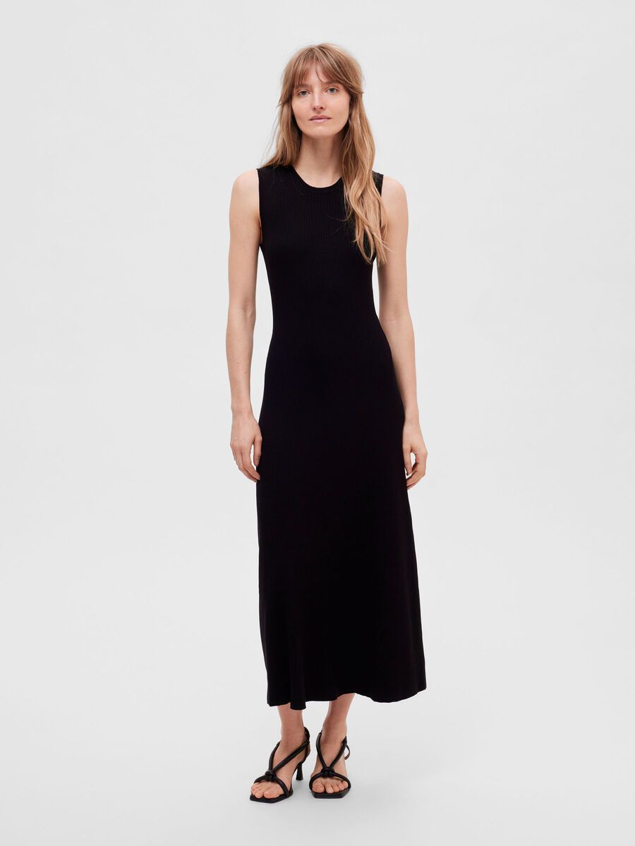 Selected KNITTED MIDI DRESS, Black, highres - 16089732_Black_003.jpg