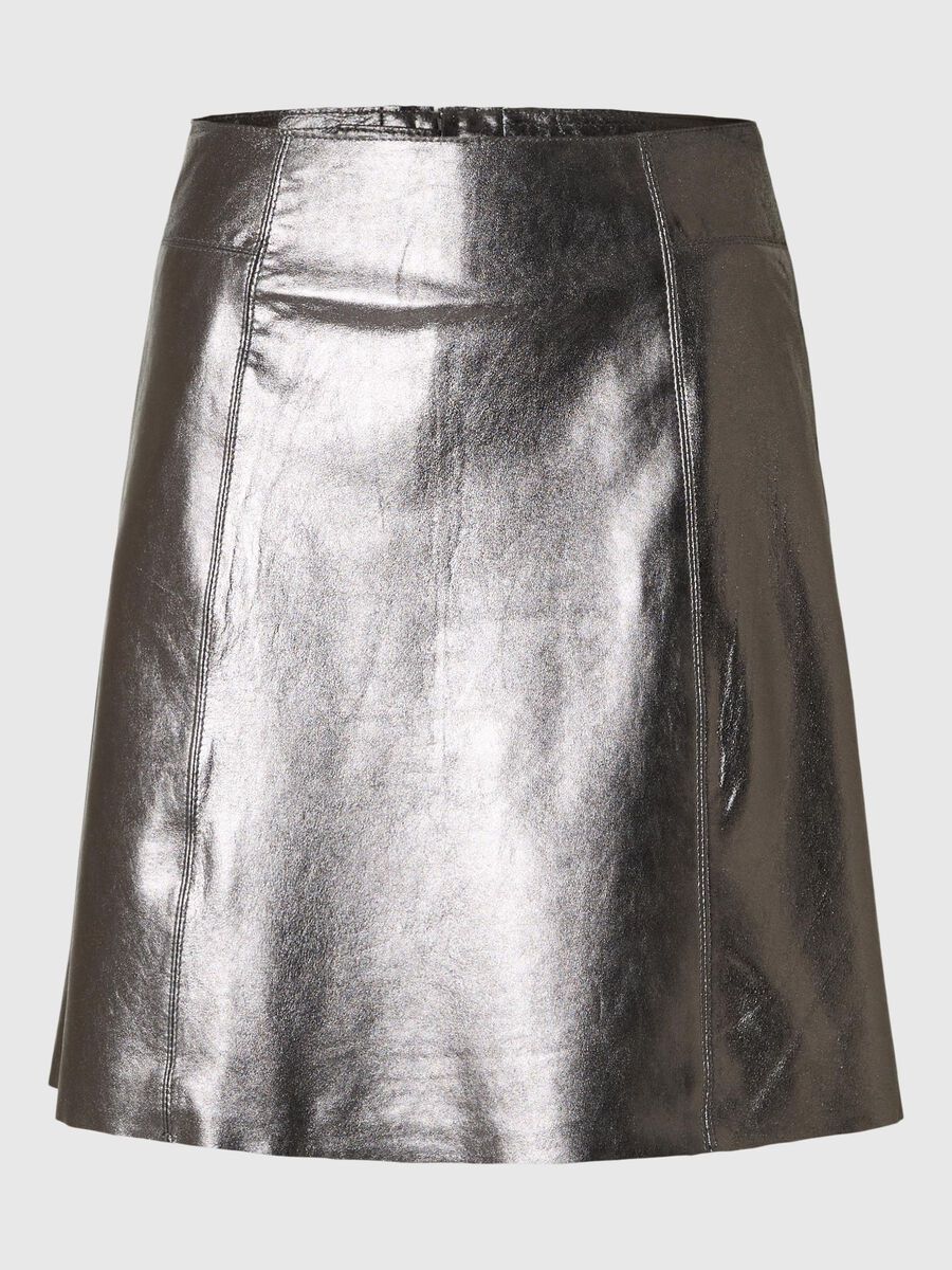 Selected METALLIC LEATHER MINI SKIRT, Silver, highres - 16093391_Silver_1163291_001.jpg