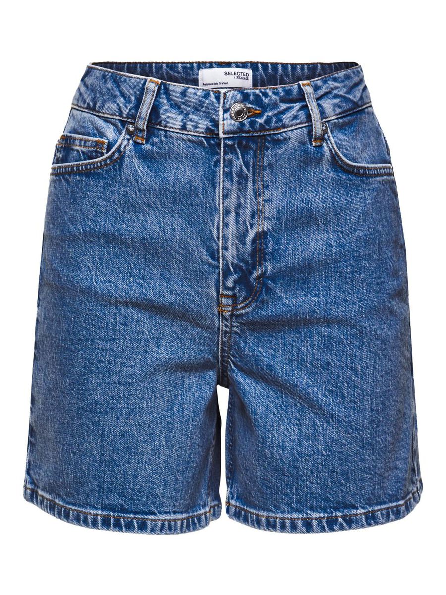 Selected HIGH-WAISTED DENIM SHORTS, Medium Blue Denim, highres - 16095314_MediumBlueDenim_001.jpg