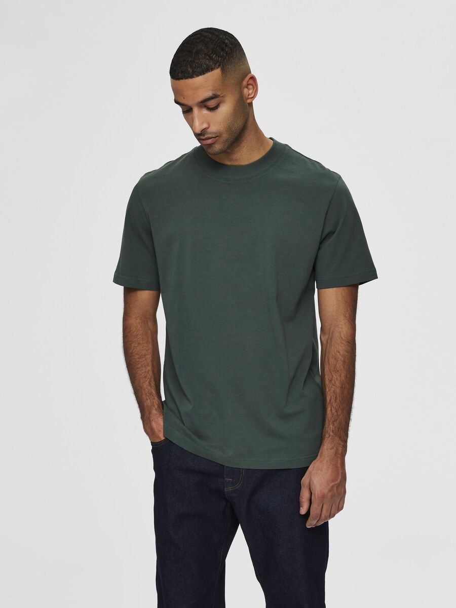 Selected MOCK NECK ORGANIC COTTON 220G- T-SHIRT, Sycamore, highres - 16077385_Sycamore_003.jpg