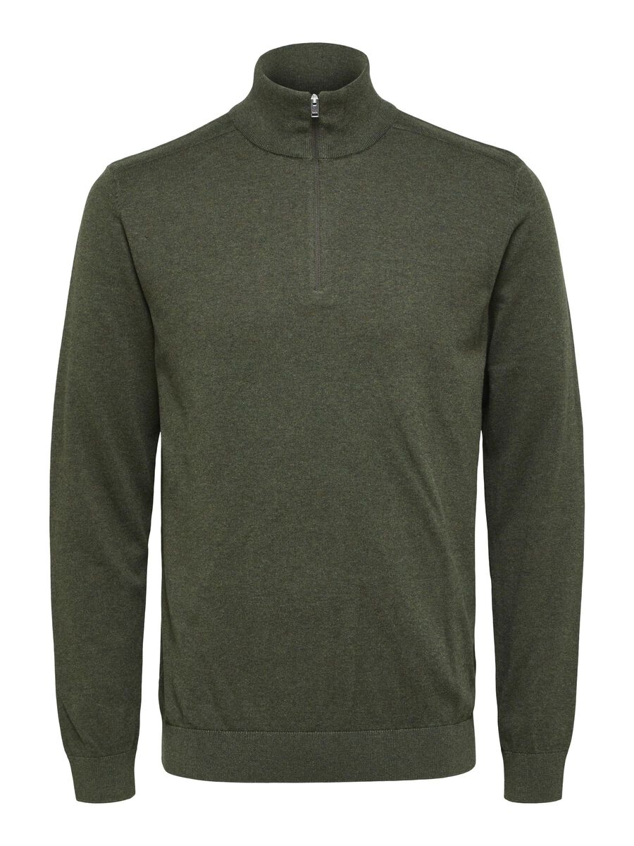 Selected HALF ZIP - KNITTED CARDIGAN, Forest Night, highres - 16074687_ForestNight_779218_001.jpg