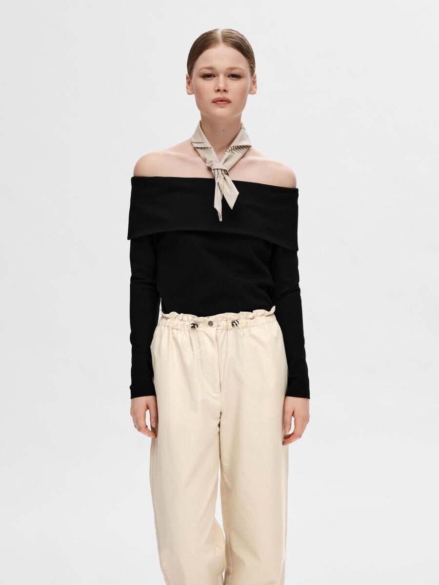 Selected VISCOSE BLEND OFF-SHOULDER TOP, Black, highres - 16093031_Black_003.jpg