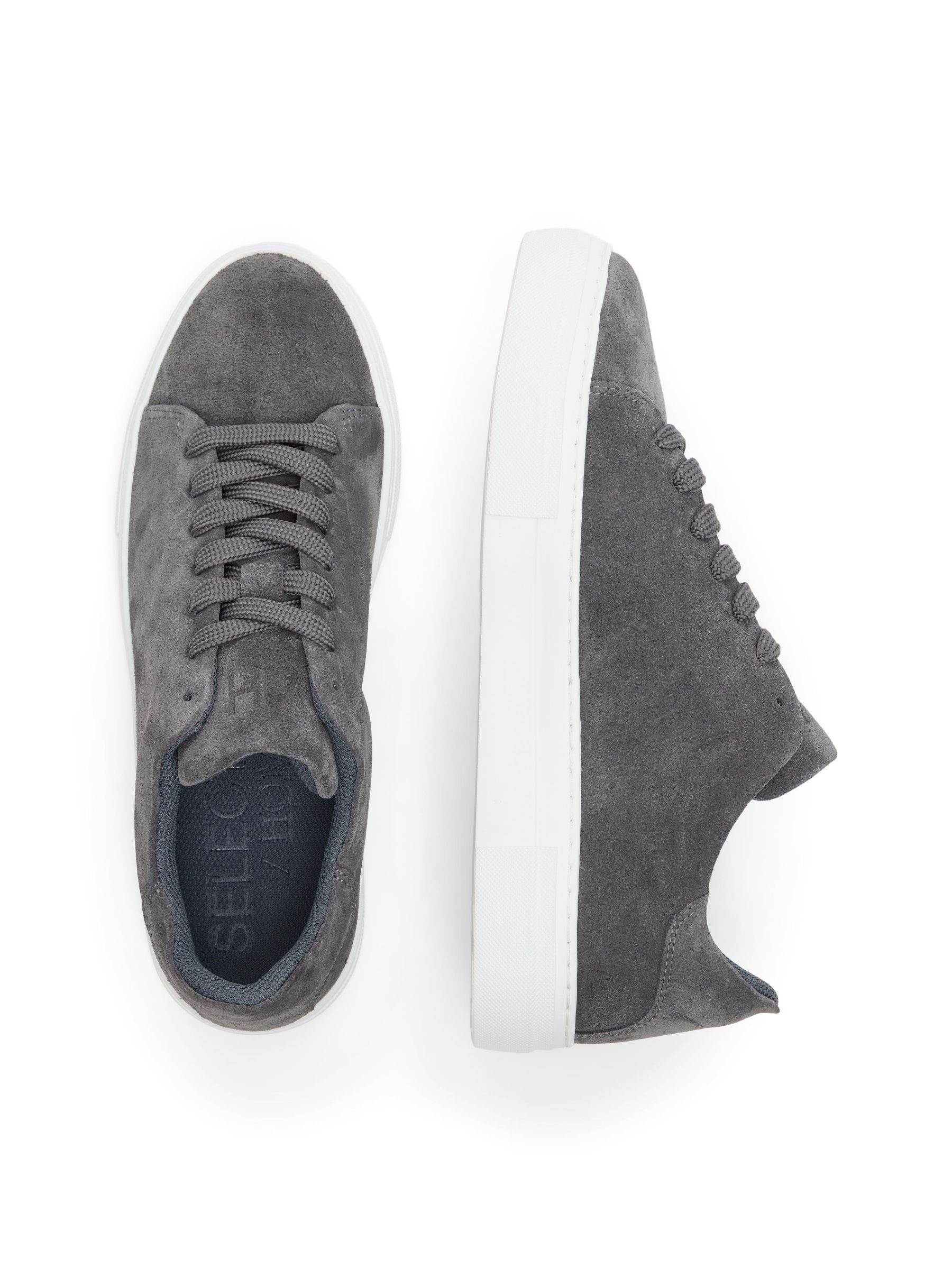 dark grey suede trainers