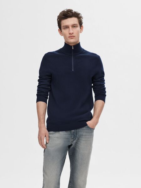 Selected HALV GLIDELÅS STRIKKET PULLOVER, Navy Blazer, highres - 16074687_NavyBlazer_779218_003.jpg