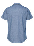 Selected DE LINO DE CORTE REGULAR FIT - CAMISA DE MANGA CORTA, Medium Blue Melange, highres - 16067892_MediumBlueMelange_002.jpg