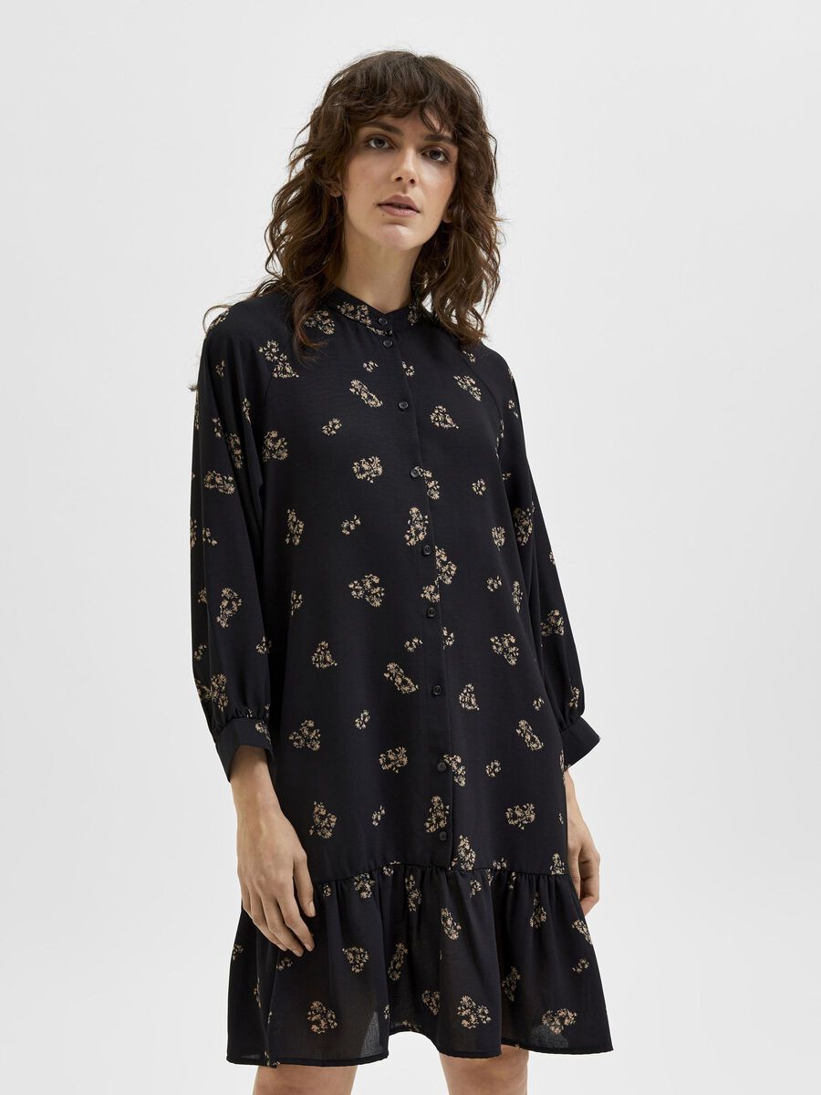 Selected MANDARIN COLLAR PRINT DRESS, Black, highres - 16080625_Black_877084_003.jpg