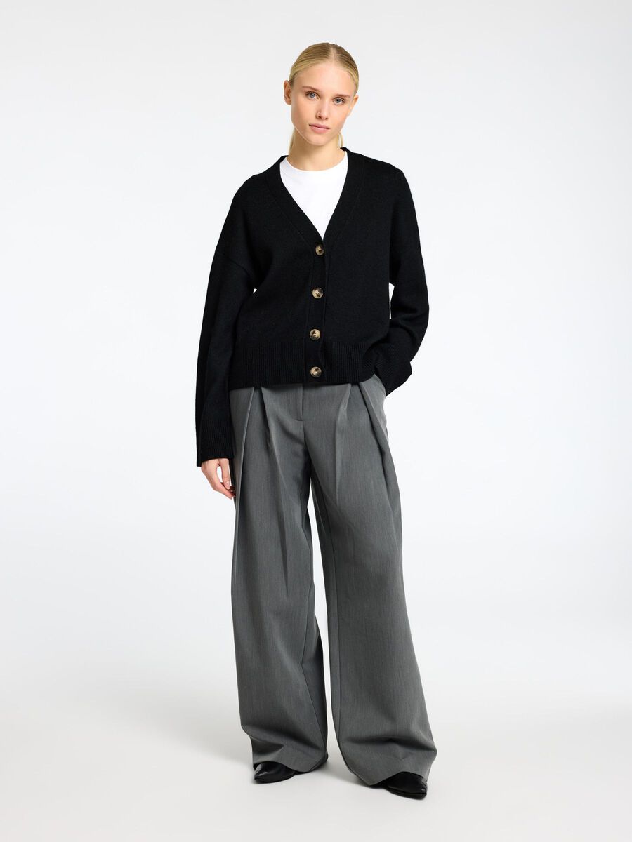 Selected WOOL BLEND KNITTED CARDIGAN, Black, highres - 16096553_Black_005.jpg