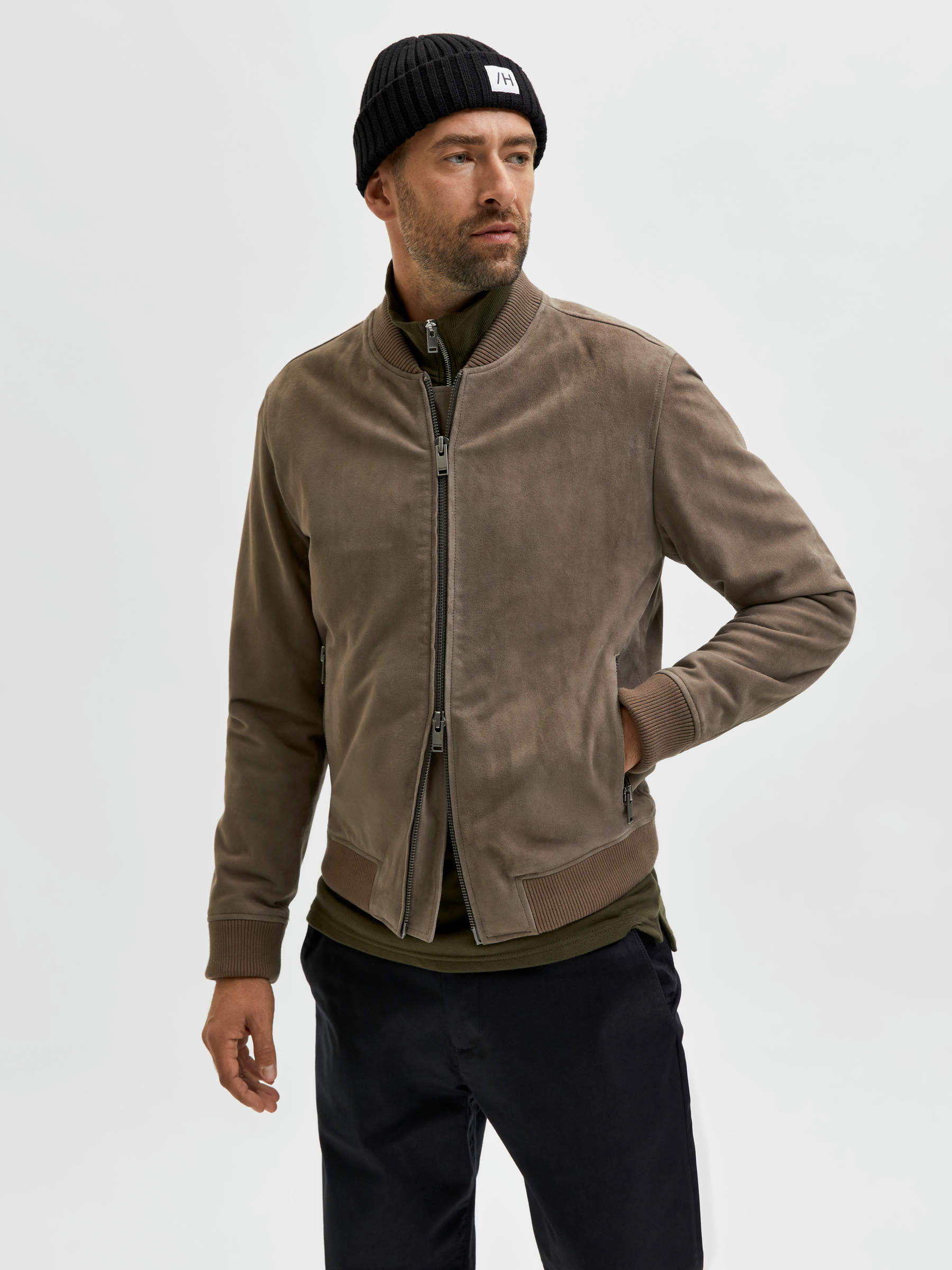 Selected homme hotsell suede bomber jacket