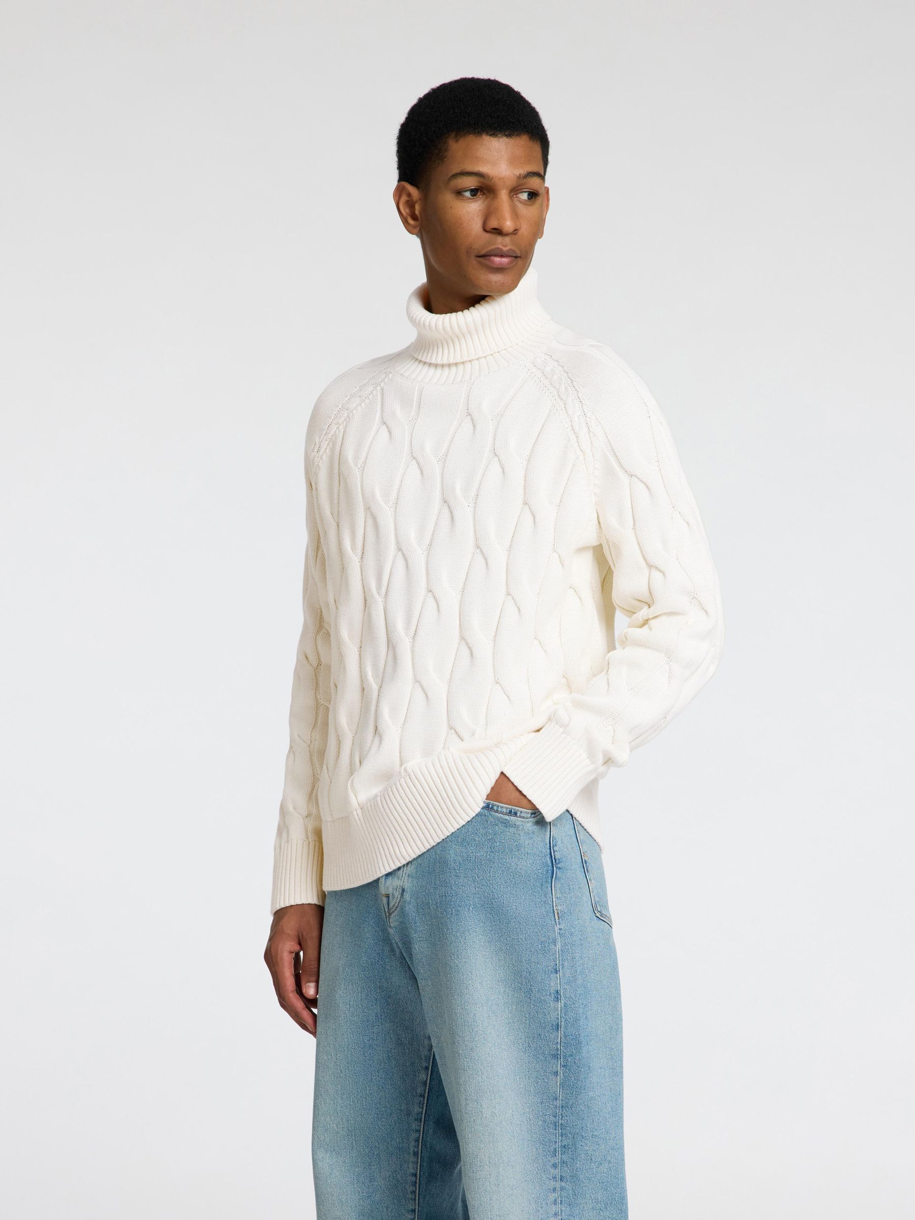 CABLE KNIT TURTLENECK White SELECTED HOMME