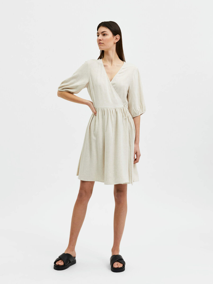 Selected MINI WRAP DRESS, Sandshell, highres - 16086150_Sandshell_005.jpg