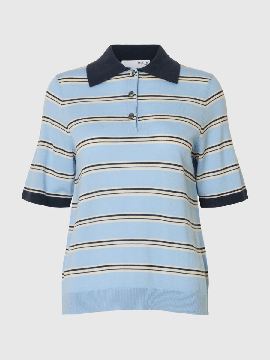 Selected 100% MERINOULD STRIKKET POLOSHIRT, Cerulean, highres - 16099140_Cerulean_1216581_001.jpg