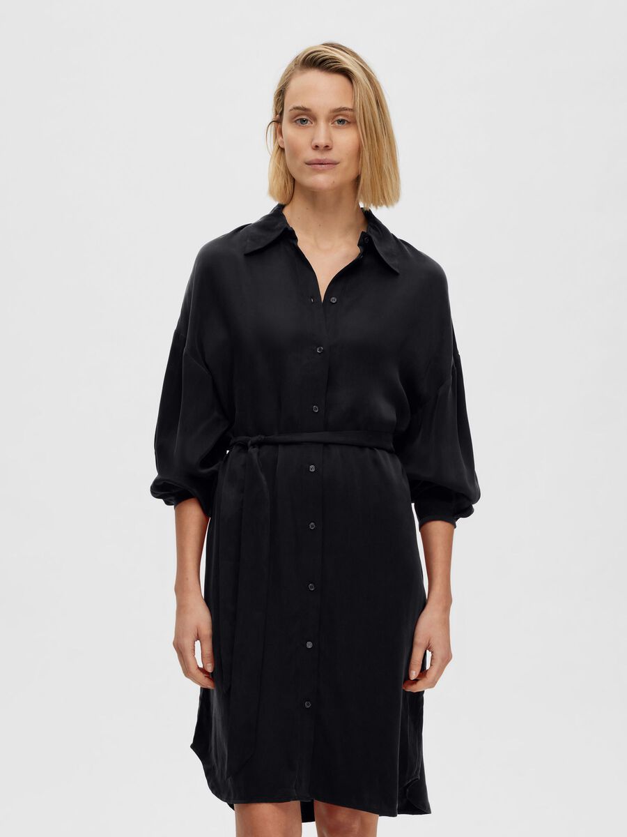 Selected LONG-SLEEVED CURVE SHIRT DRESS, Black, highres - 16090527_Black_003.jpg