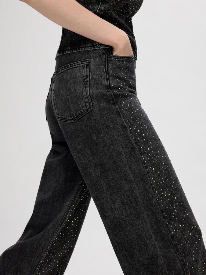RHINESTONE WIDE FIT JEANS | Black | SELECTED FEMME®