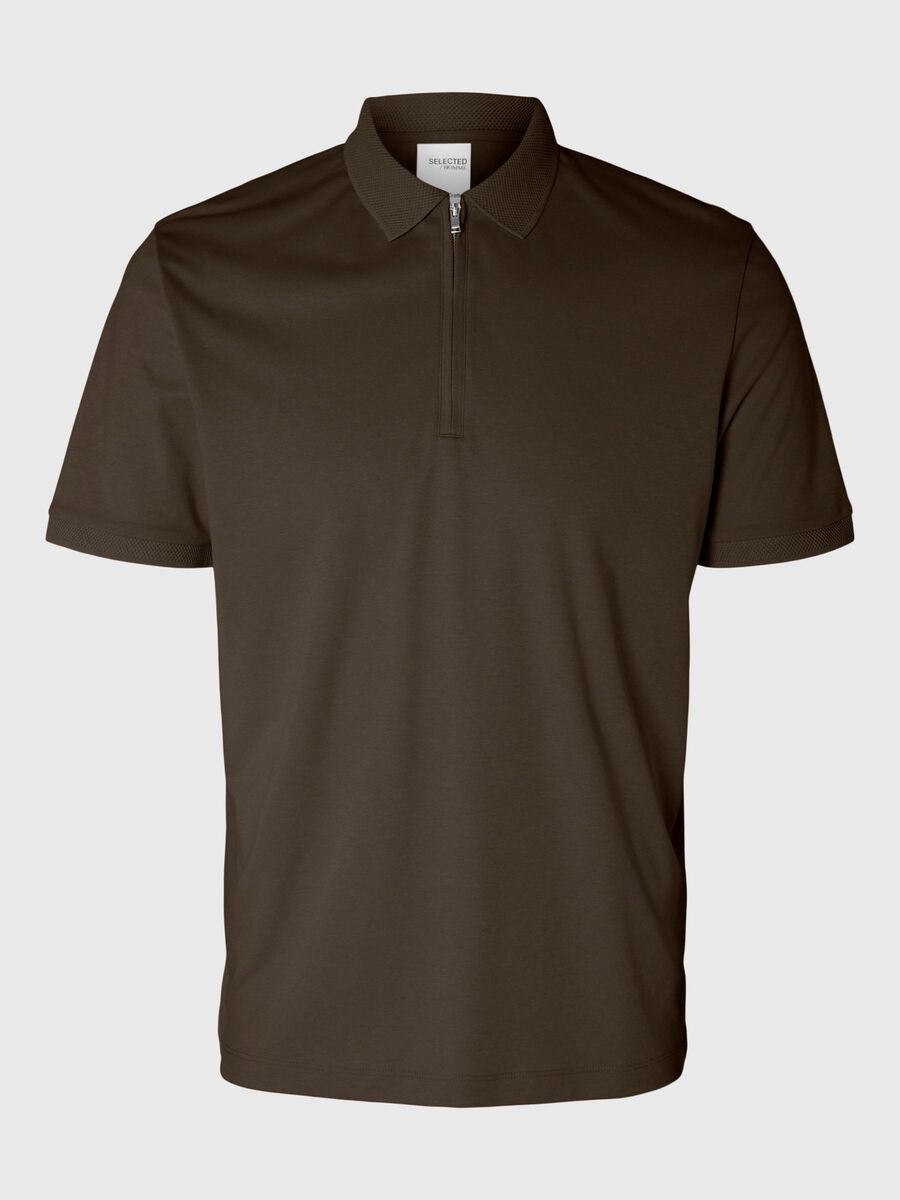 Selected ZIPPER POLO SHIRT, Demitasse, highres - 16079026_Demitasse_001.jpg
