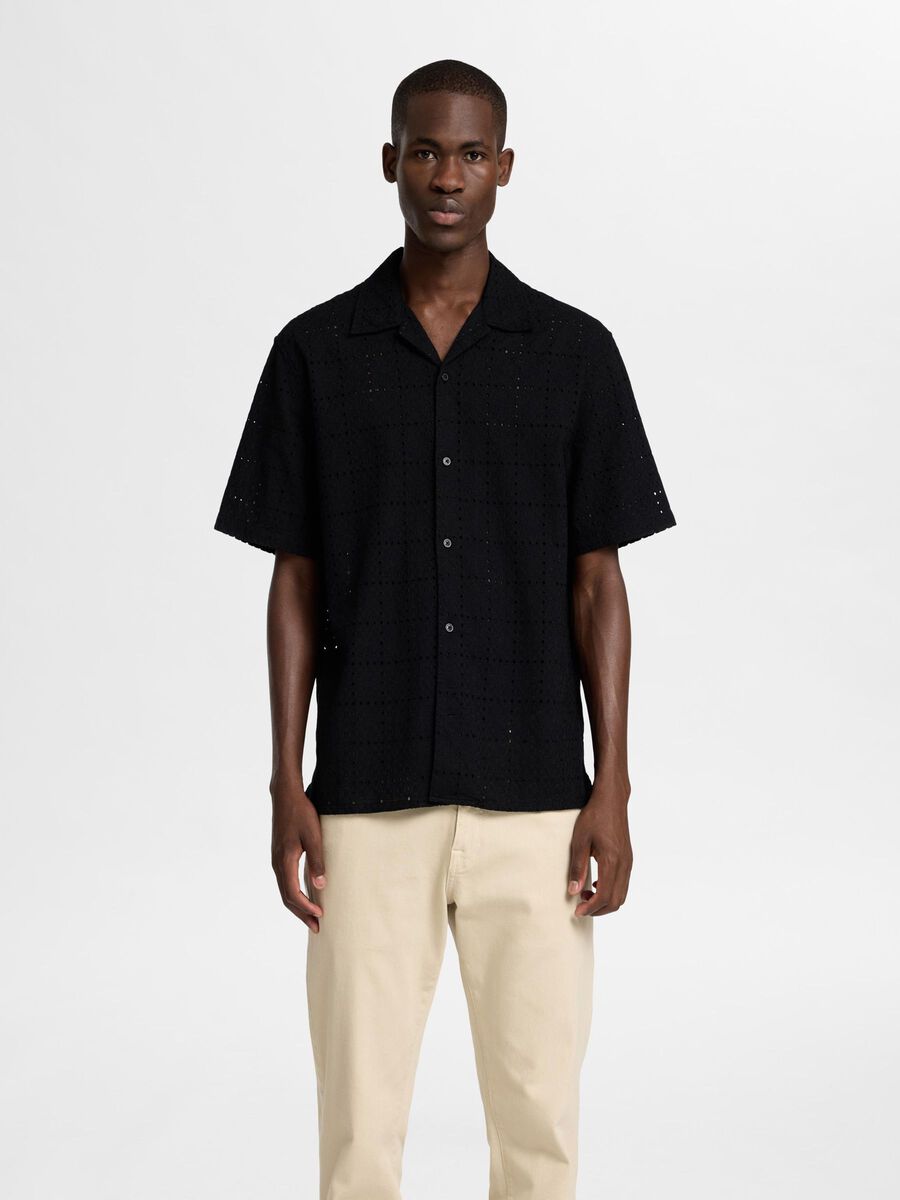Selected BRODERIE ANGLAISE OVERHEMD MET KORTE MOUWEN, Black, highres - 16092789_Black_1105718_003.jpg