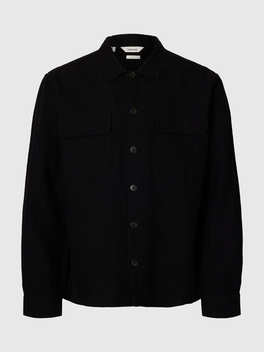 Selected LINEN BLEND OVERSHIRT, Black, highres - 16096369_Black_001.jpg