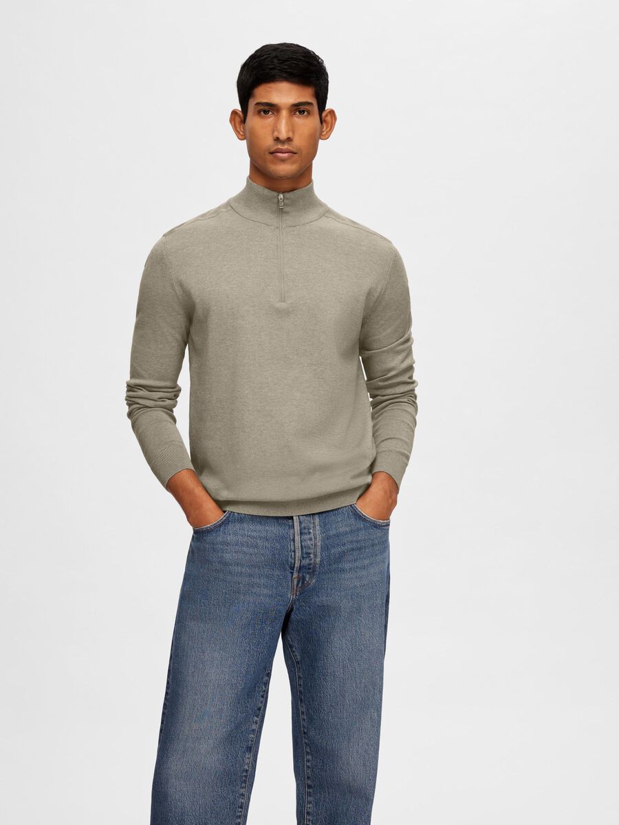 Selected HALF-ZIP PULL EN MAILLE, Vetiver, highres - 16074687_Vetiver_779218_003.jpg