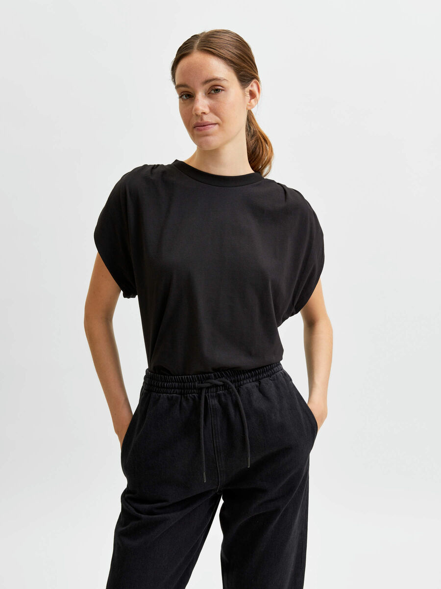 Selected GEDRAPEERD EFFECT TOP MET KAPMOUWEN, Black, highres - 16080803_Black_003.jpg