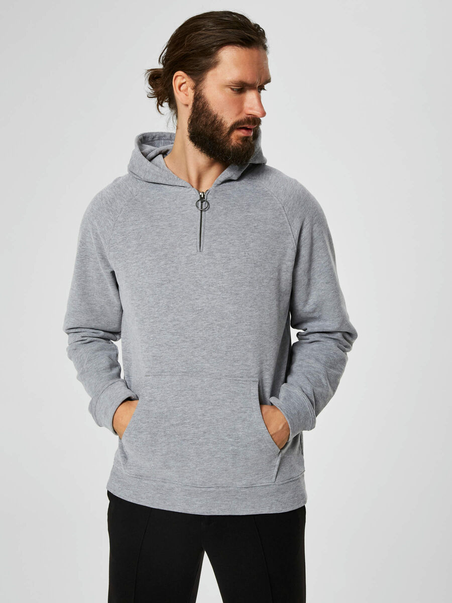 Selected ORGANIC COTTON - HOODIE, Light Grey Melange, highres - 16065603_LightGreyMelange_003.jpg