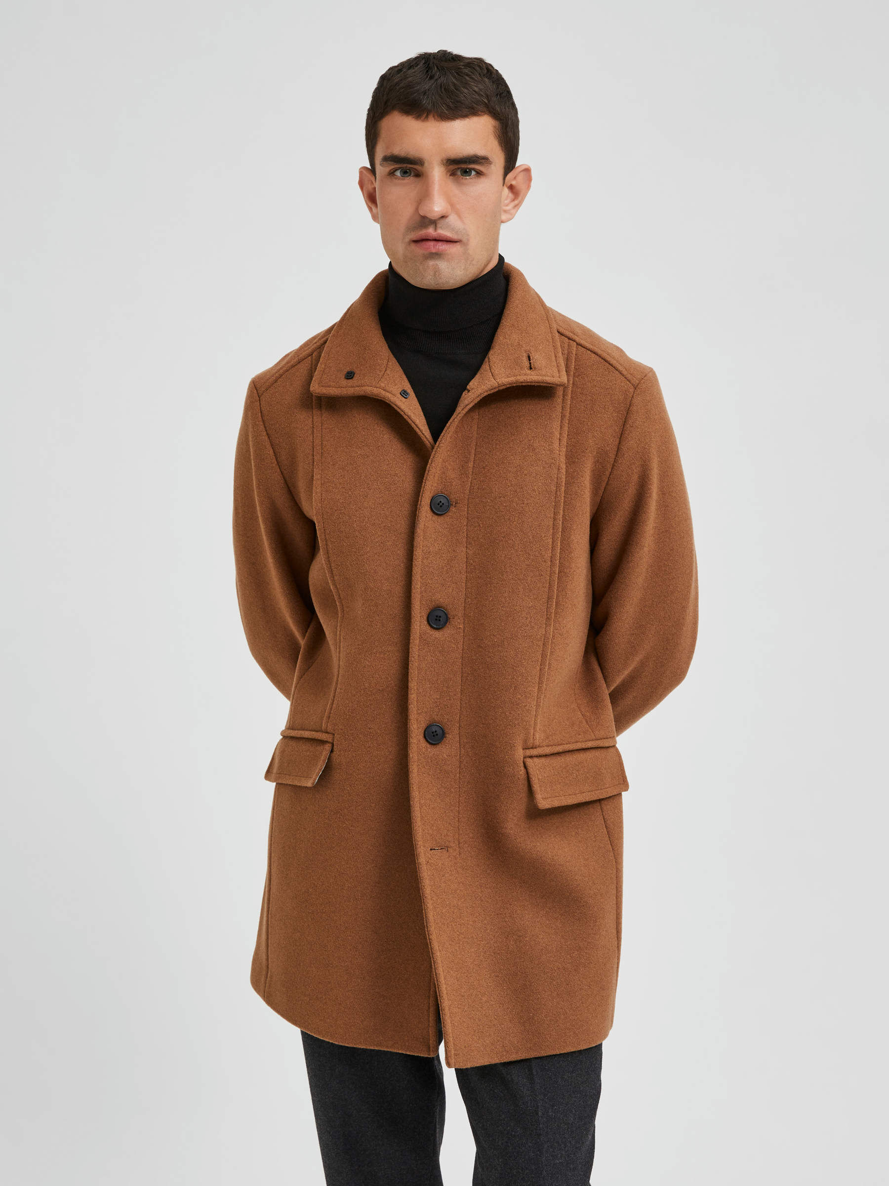 high neck wool coat