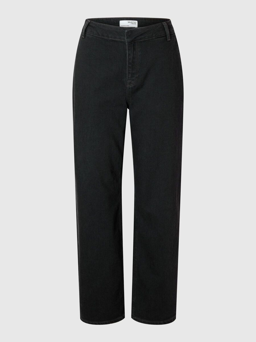 Selected MID WAIST WIDE FIT JEANS, Black Denim, highres - 16094821_BlackDenim_001.jpg