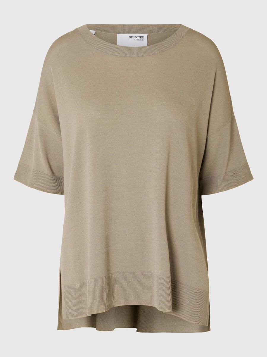 Selected KNITTED T-SHIRT, Greige, highres - 16065731_Greige_001.jpg