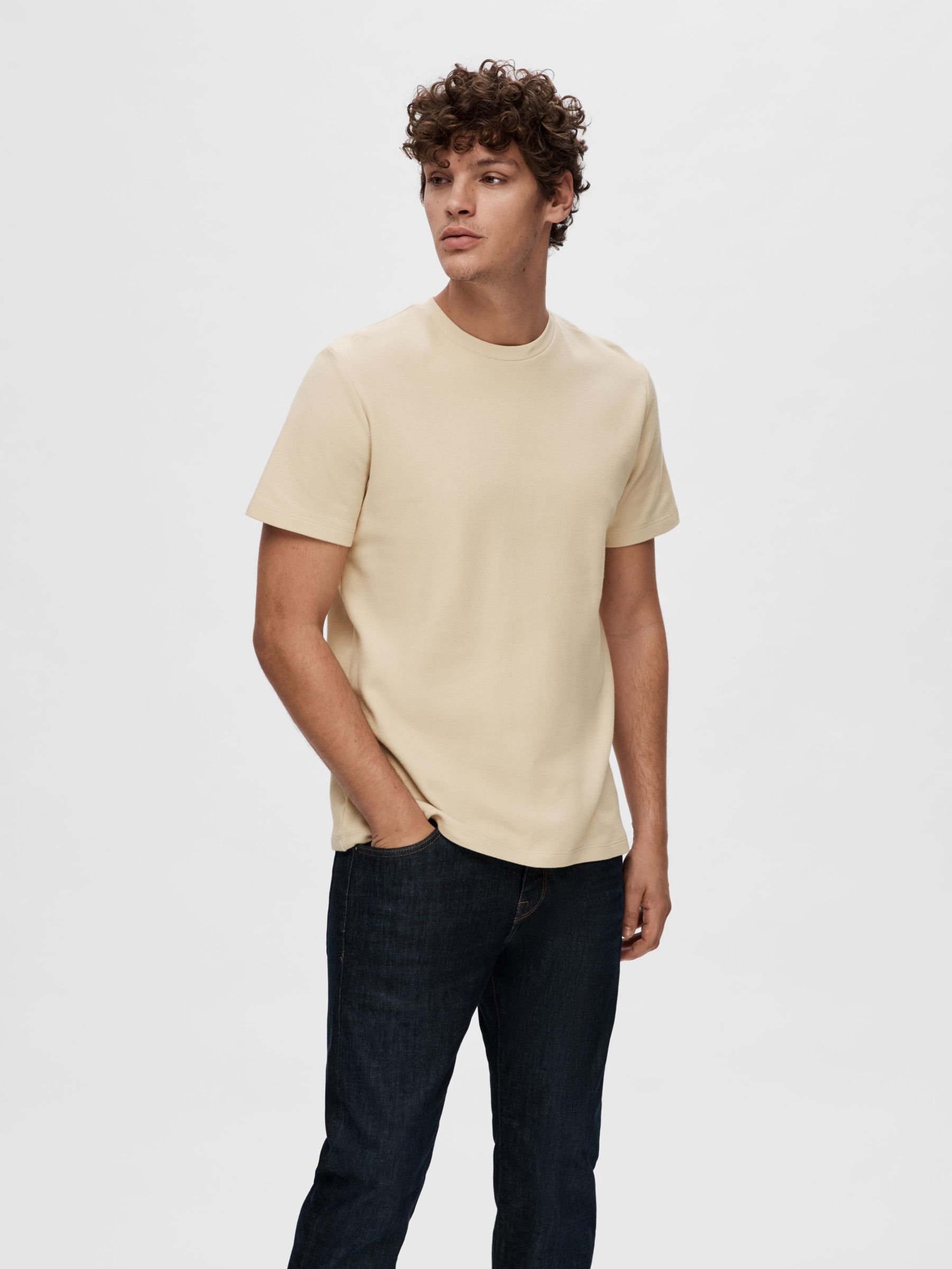 WAFFLE TEXTURE T SHIRT Grey SELECTED HOMME