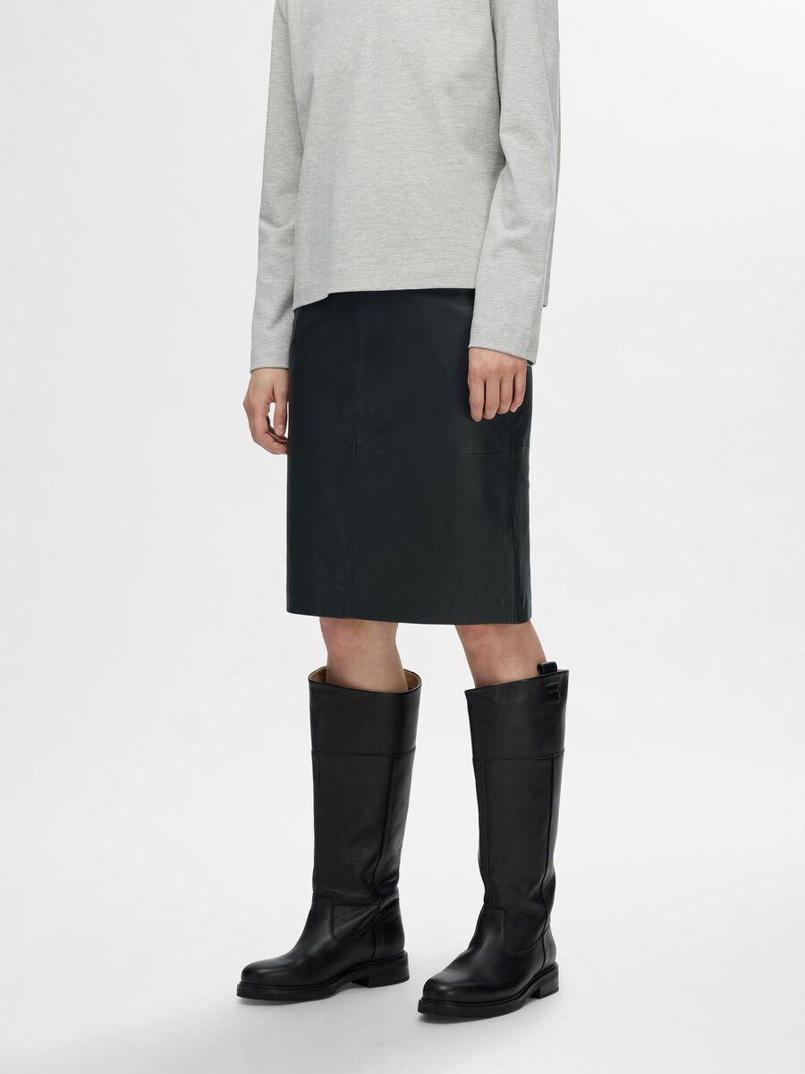 Selected HIGH WAIST  LEATHER SKIRT, Black, highres - 16067930_Black_003.jpg