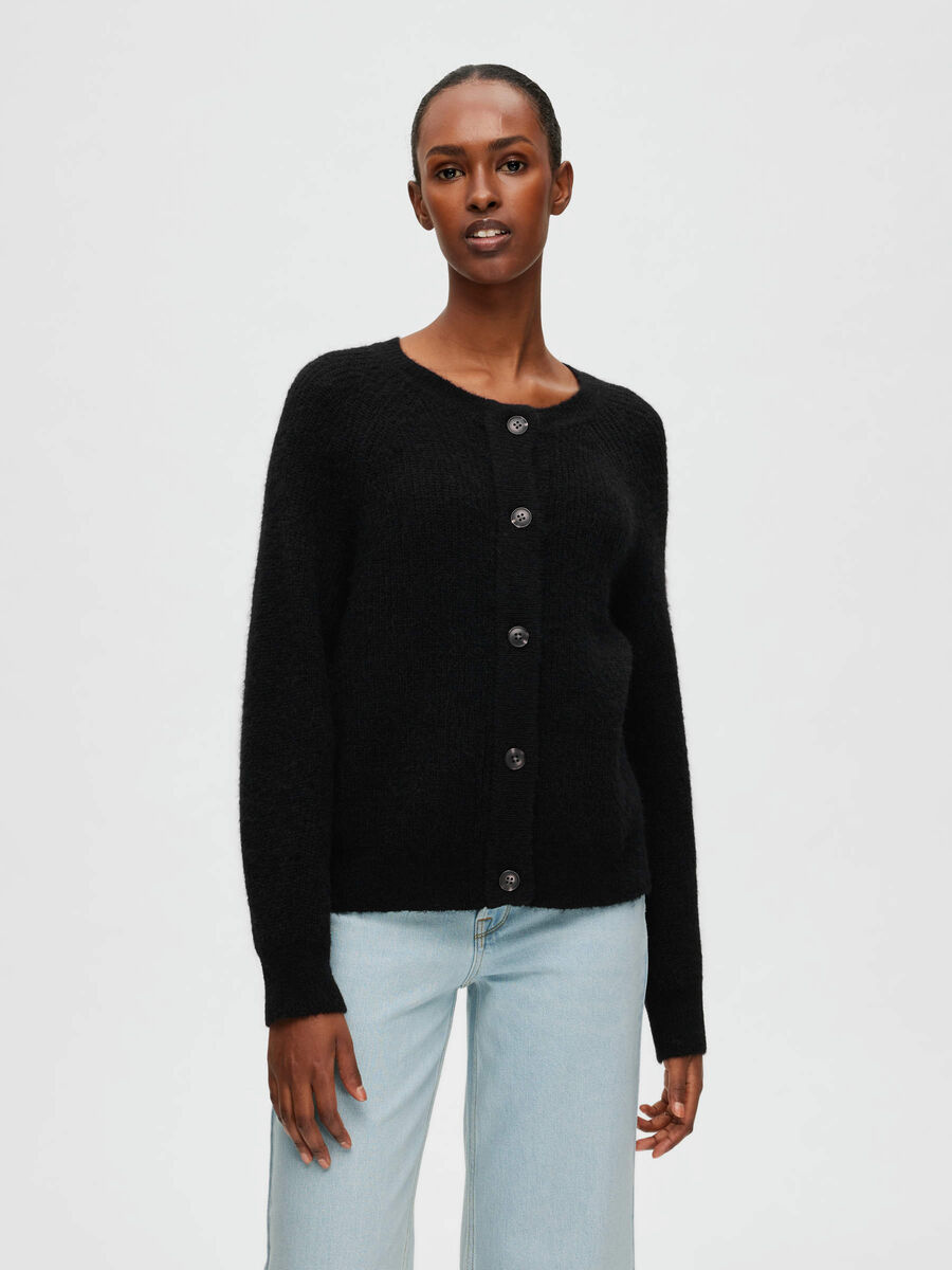 Selected PETITE - ALPACA CARDIGAN, Black, highres - 16076755_Black_003.jpg