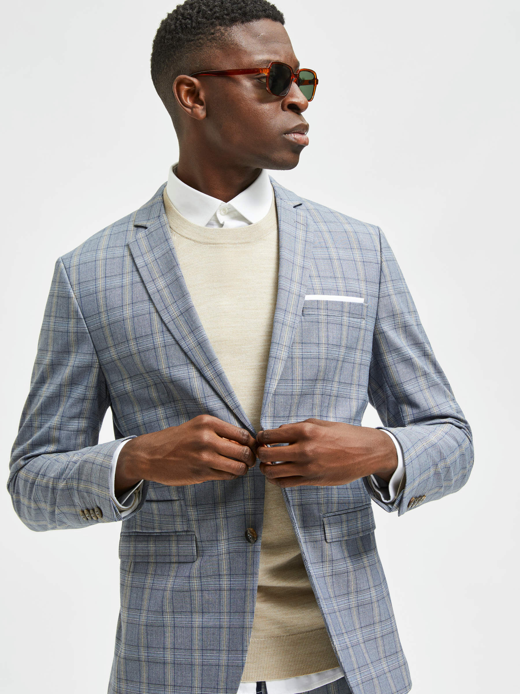 Blue check blazers online