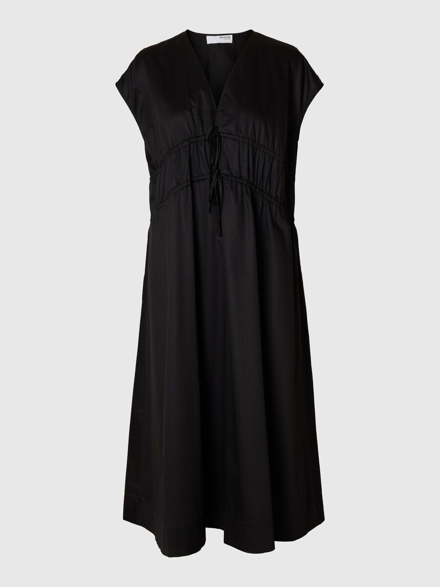 Selected TIE FRONT MIDI DRESS, Black, highres - 16097799_Black_001.jpg