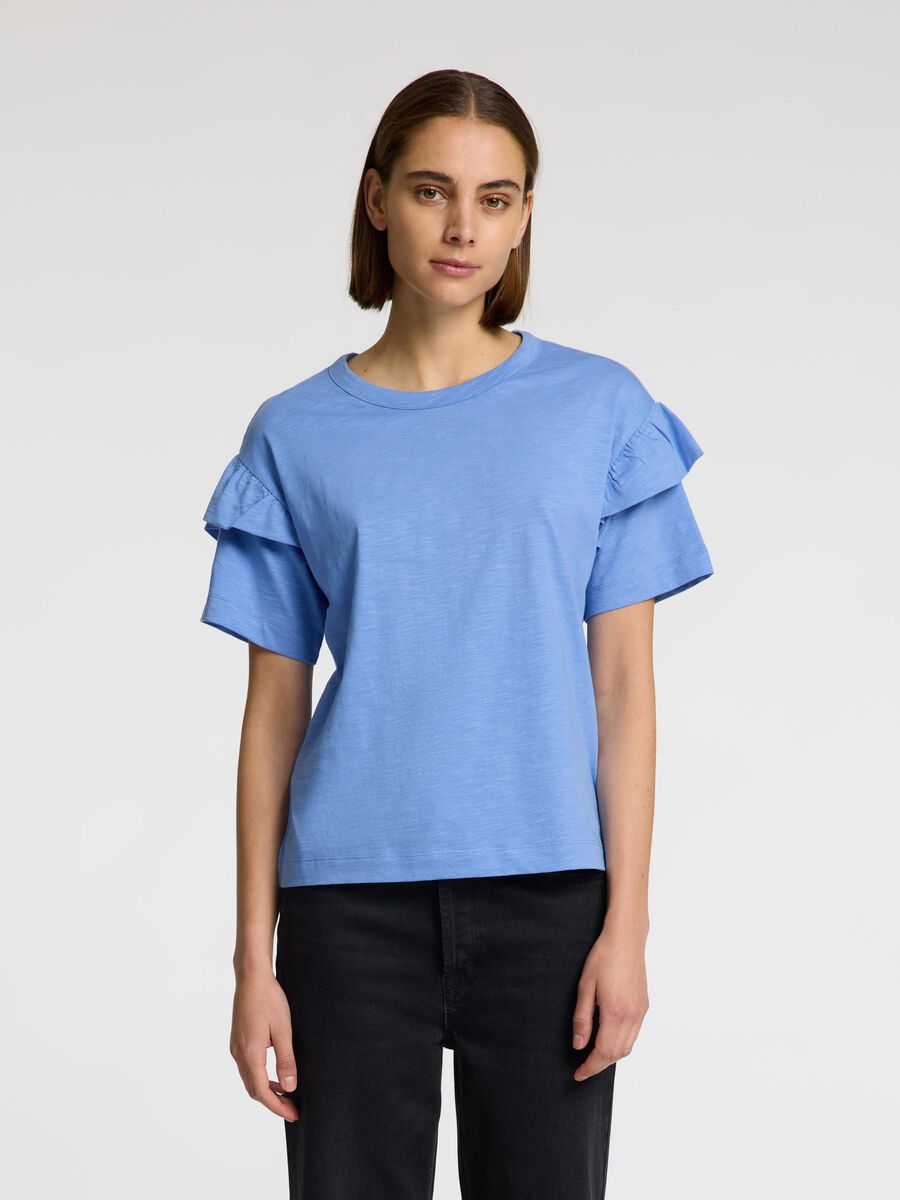 Selected EN COTON À VOLANTS T-SHIRT, Cornflower Blue, highres - 16079837_CornflowerBlue_003.jpg