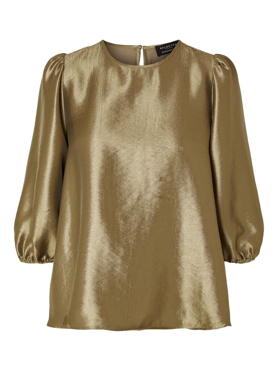 Selected METALLISK BLUSE MED 3/4-ÆRMER, Gold Colour, highres - 16091936_GoldColour_001.jpg