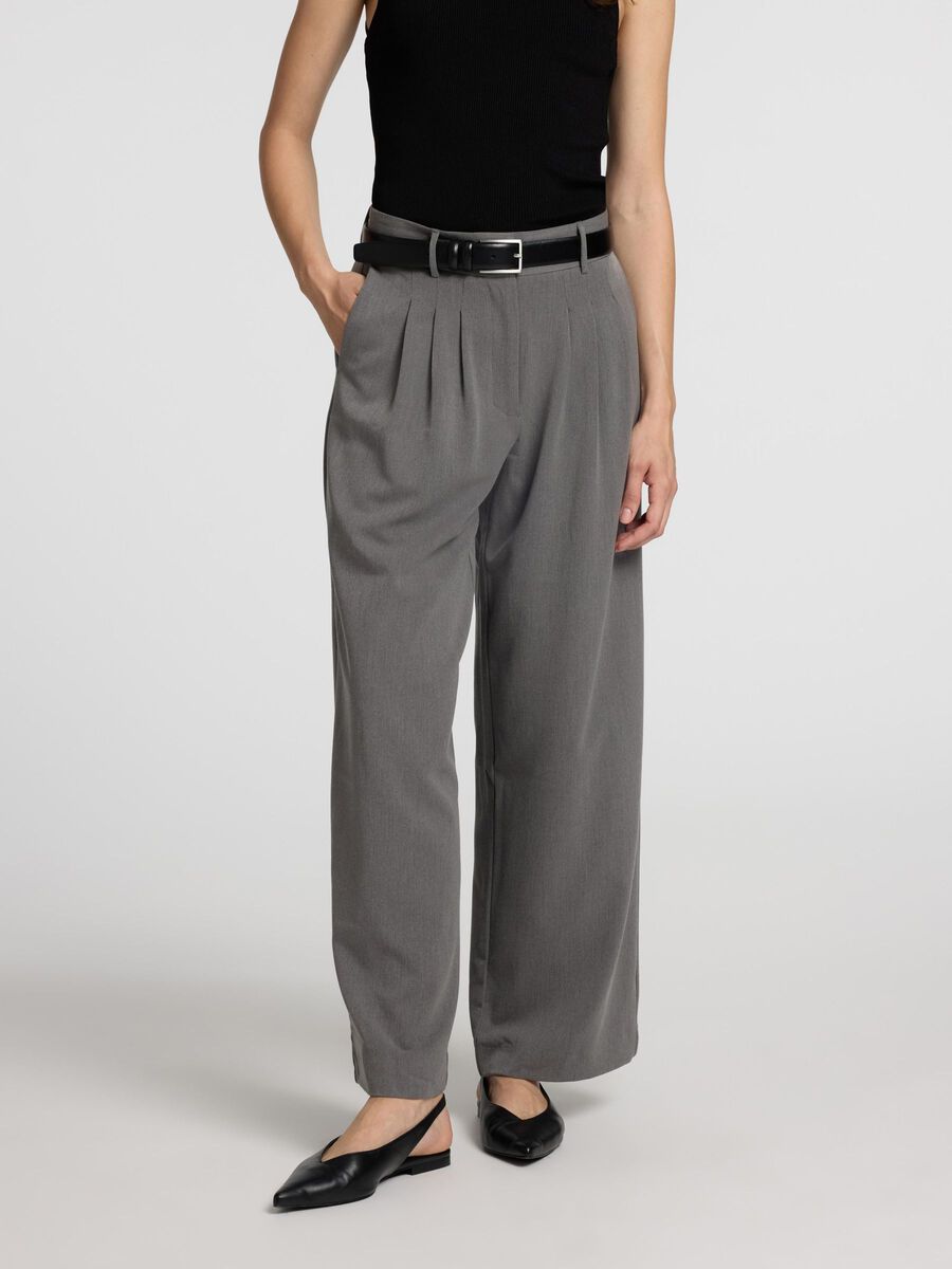 Selected PLEATED VISCOSE BLEND TROUSERS, Medium Grey Melange, highres - 16097976_MediumGreyMelange_003.jpg